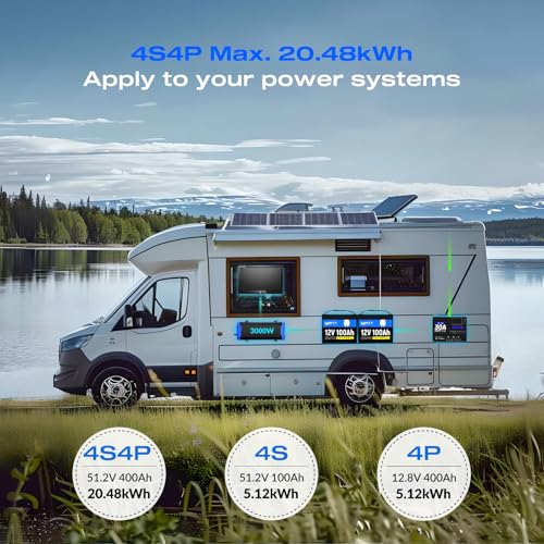 12V 314Ah Mini LiFePO4 Lithium Battery with Bluetooth 5.0, 200A BMS, 4.01kWh Energy, Upgraded Aluminum Cooling Fins & Braided Copper Wires, for RV