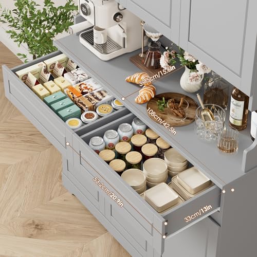 74" Pantry Cabinet, Tall Kitchen Pantry Cabinet with 6 Doors and 2 Drawers, Kitchen Hutch with Wide Countertop