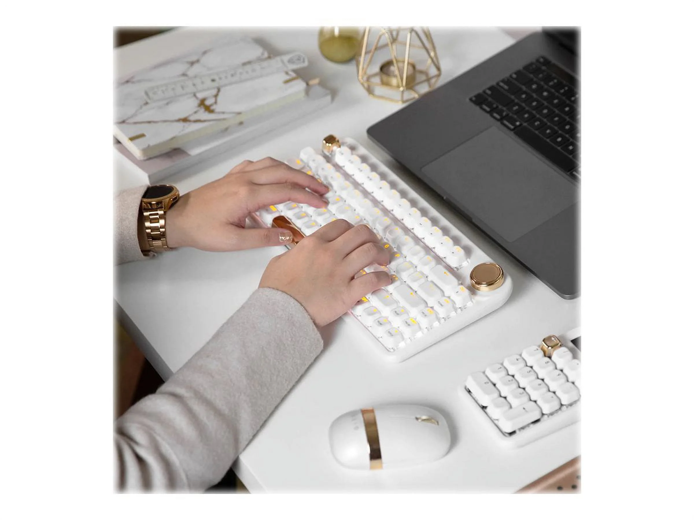 Azio IZO - Keyboard - backlit - wireless - USB-C, Bluetooth 5.0 - QWERTY - US - key switch: Gateron Blue - blossom white