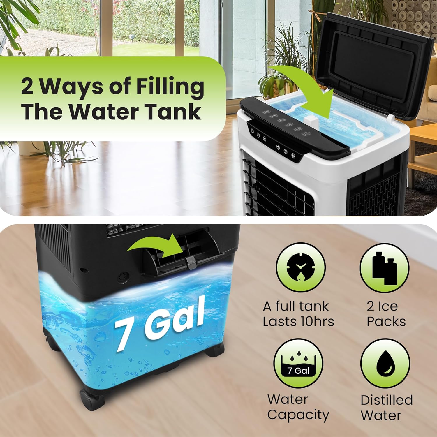 Gorilla Gadgets Powerful Swamp Cooler 5300 CFM, 7 Gallons Water Tank, Portable Indoor Evaporative Air Cooler, Remote Included, Swing Mode