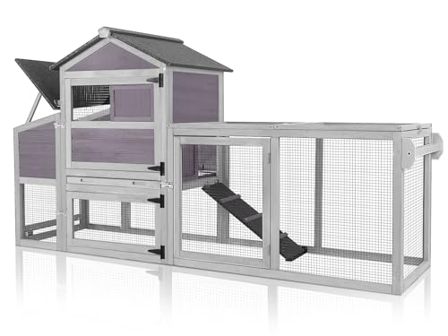 Chicken Coop for Outdoor - Poultry Cage with Wheels, Nesting Box, Leakproof Pull-on Tray, and Asphalt Waterproof Roof - Grey