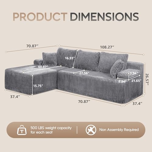 Modular Sectional Sofa Couches L-Shape Couch 3 Seat Modular Sofa Memory Foam Sectional Couches for Living Room