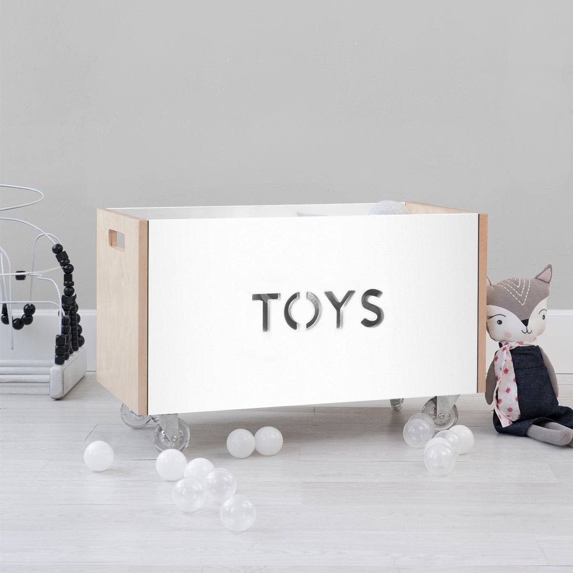 Toy Box Chest on Casters, Walnut / Pacific Blue