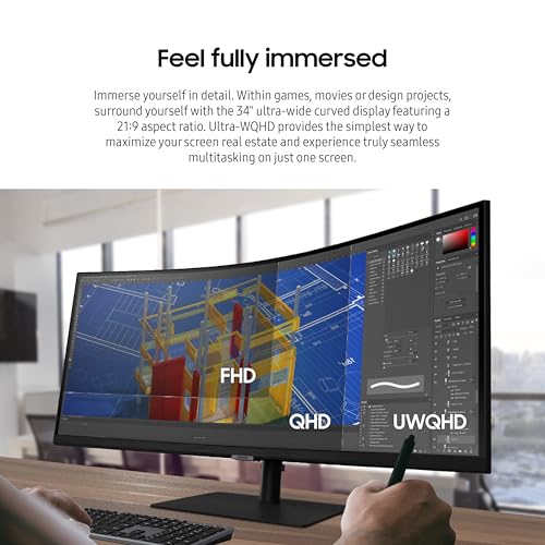 SAMSUNG Viewfinity S65UA Series 34-Inch Ultrawide QHD Curved Monitor, 100Hz, USB-C, HDR10 (1 Billion Colors), Height Adjustable Stand