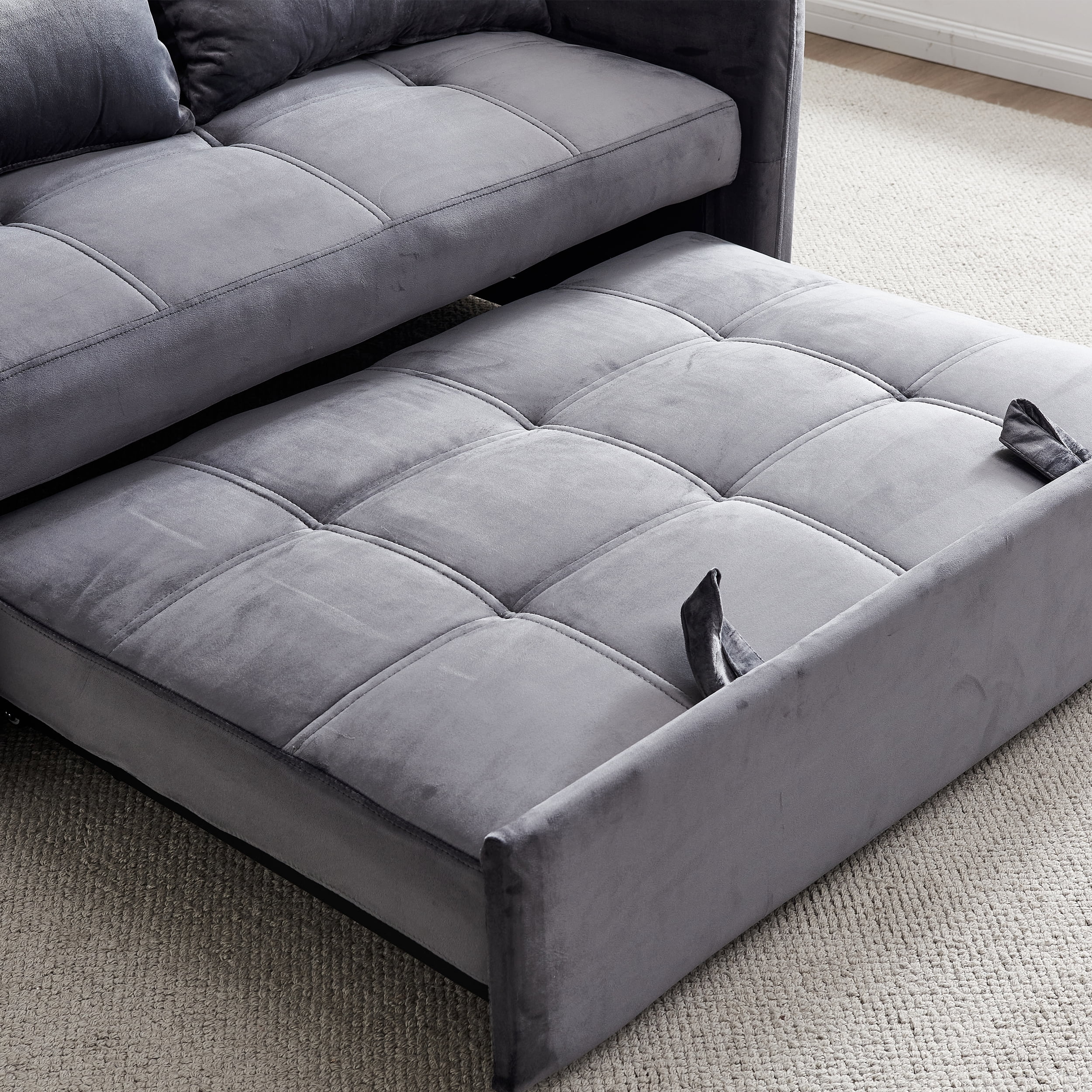 Modern Velvet Pull Out Convertible Sofa Bed, Folding Sleeper Couch Loveseat with Pillows and USB Port for Living Room Bedroom