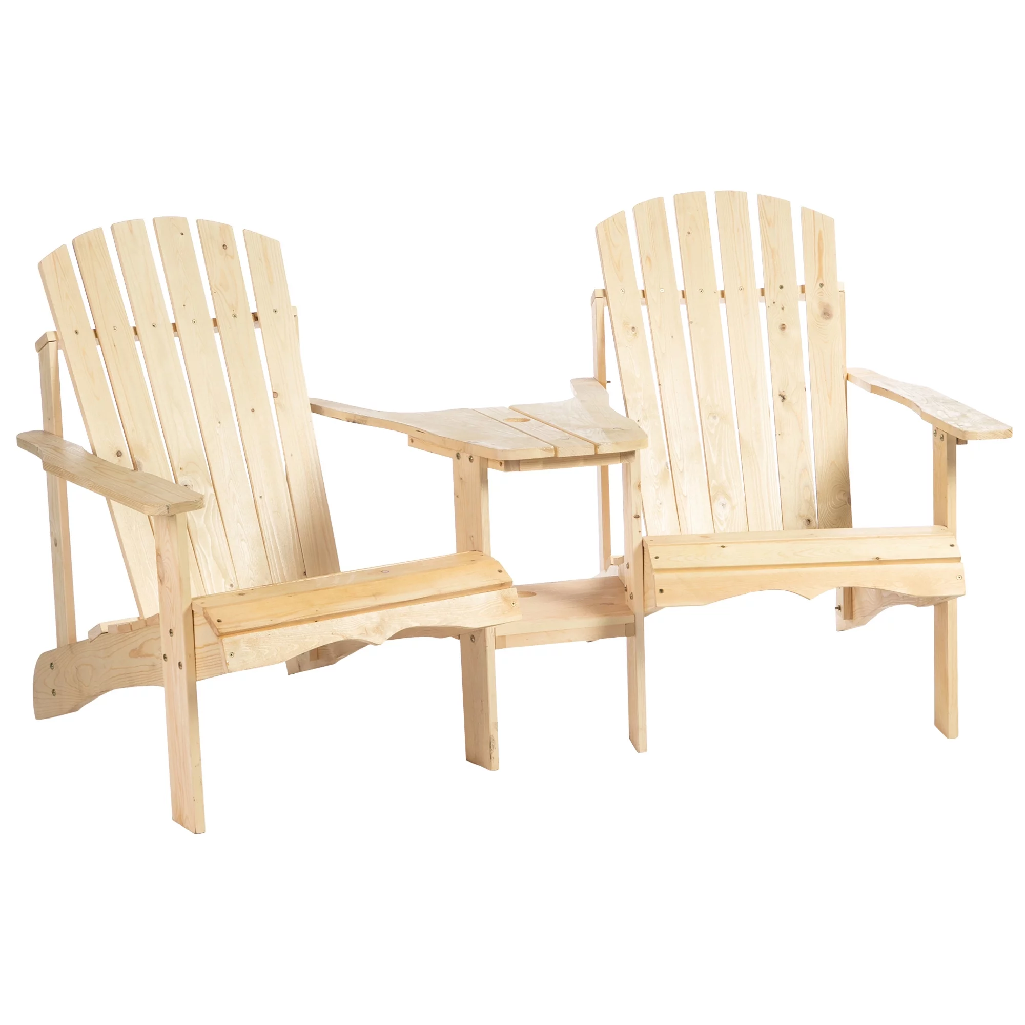 Outsunny Outdoor Tete-A-Tete Bench Wood Adirondack Chair with Center Table