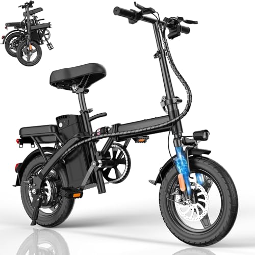 Electric Bike for Adults Peak 500W, 23MPH Max Speed Folding Electric Bicycles, 14" Mini Ebike Pedal Assist, 30&deg; Uphill Shock Absorbers E-Bike
