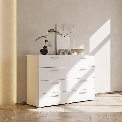 8 Drawer Wood Lateral Dresser,Double Chest Dresser of Drawers Storage Organizer with Metal Handles