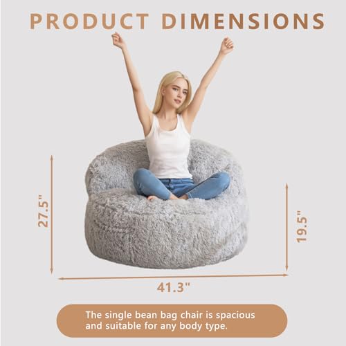 BYBYME Giant Bean Bag Chair, Faux Fur Bean Bag Couch with Filler Large Living Room Bean Bag Chairs for Adults