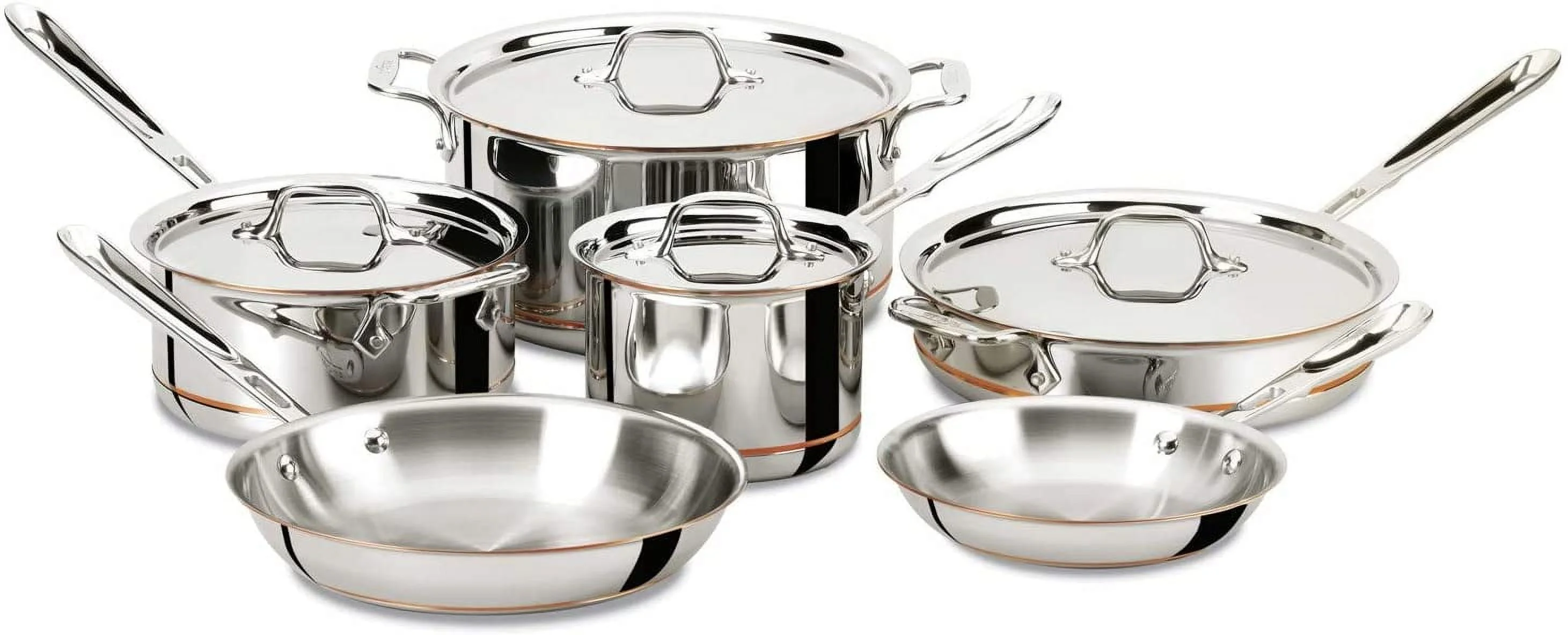 en Copper Core 5-Ply Stainless Steel Cookware Set 14 Piece Induction Oven Broil Safe 600F Pots and Pans
