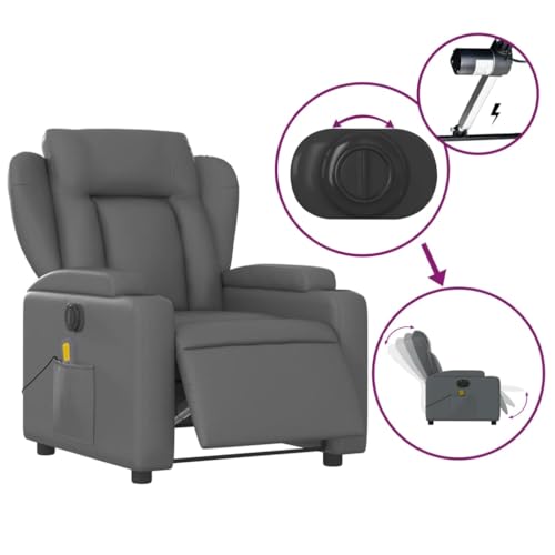 Electric Massage Recliner Chair Gray Faux Leather