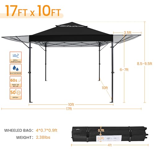 Yaheetech 10x17ft Pop Up Canopy with Awnings, 2-Tier Outdoor Canopy Tent, Heavy Duty Instant Shelter with Ventilation