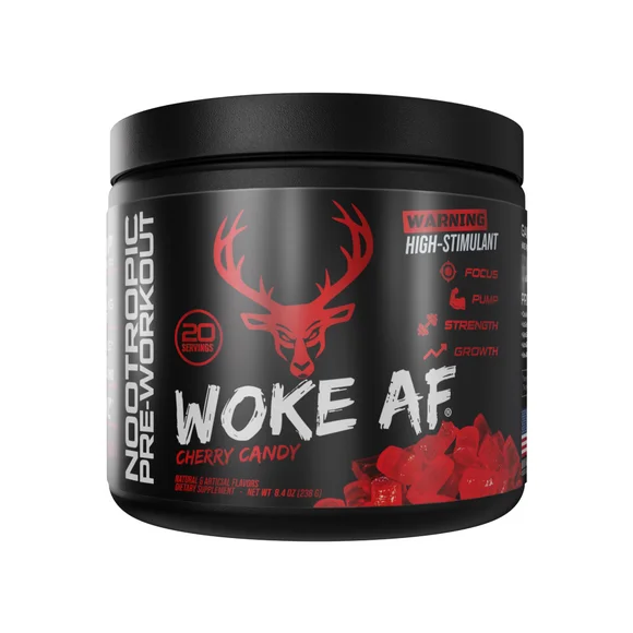 Bucked Up Woke AF Pre-Workout Powder, Increased Energy, Cherry Candy, 333 mg Caffeine, 20 Servings - Kansas Nuitrition - HNZSDS