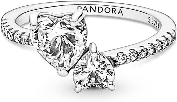Pandora Double Heart Sparkling Ring - Sterling Silver Ring for Women - Gift for Her - Sterling Silver with Clear Cubic Zirconia - Size 7.5