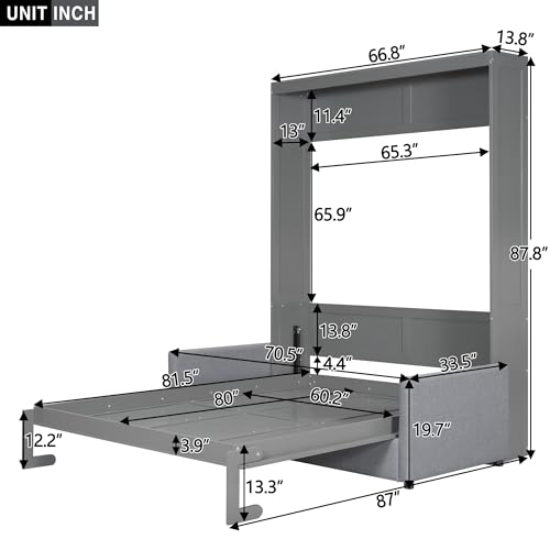 Ball & Cast Murphy Bed Wall Bed Queen Size with Cushion,Sofa Platform Bedfram Chest can be Folded,Wood Folding Hideaway w/Slat Support