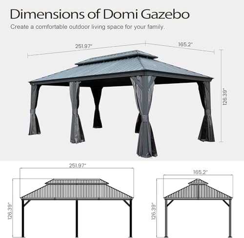 Domi 10’ x 10’ Hardtop Gazebo Metal Frame Canopy with Netting & Curtains