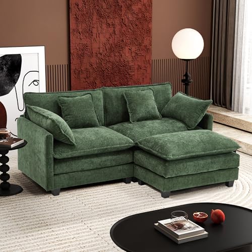 Ihanherry 111.4" U Shaped Modern Cloud Sofa Modular Sectional Couch with 2 Ottoman, 5-Seat Chenille Deep Seat Sofa with Pillow for Living Room