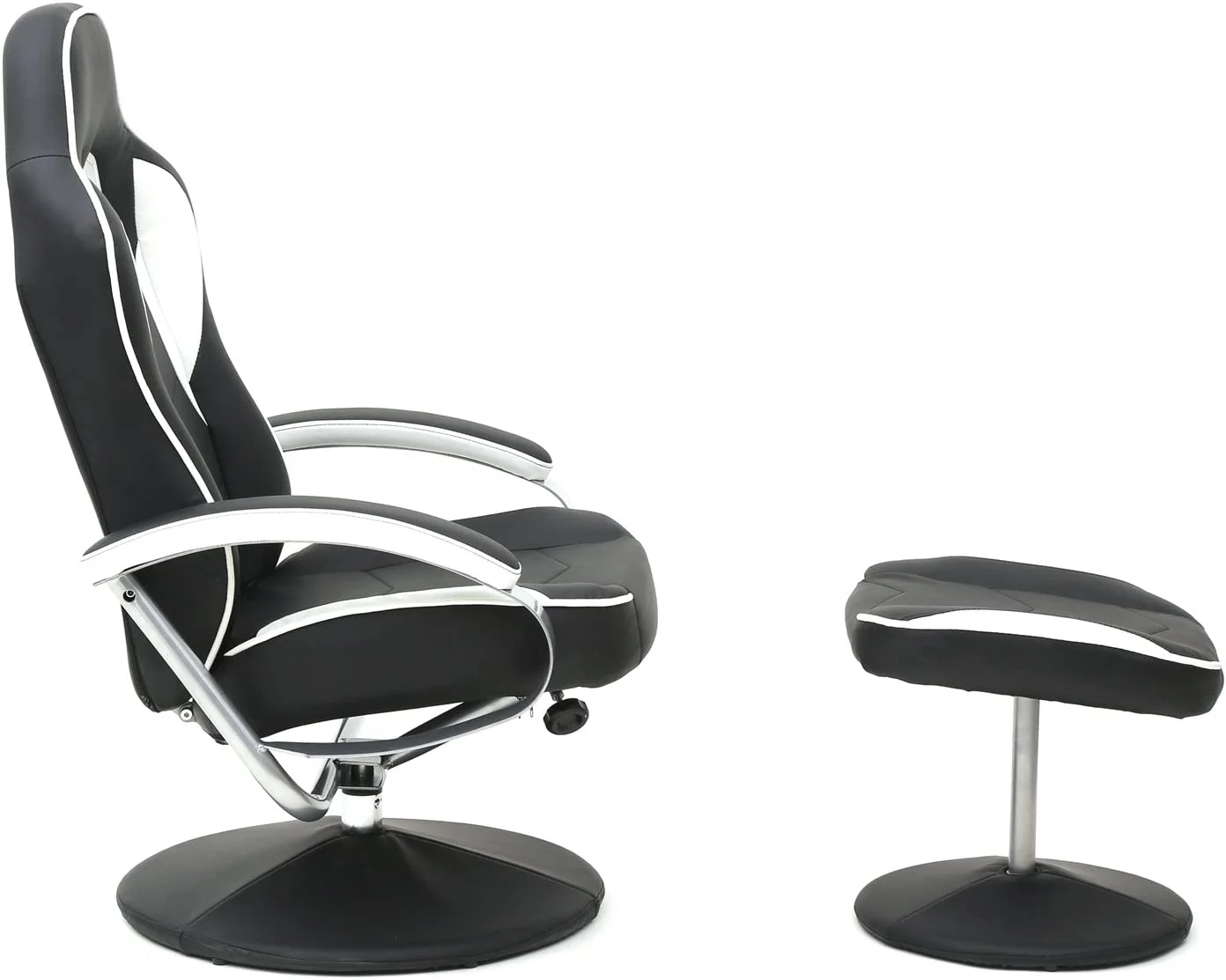 Black PU Racing Recliner Chair Set 360 Degree Swivel With Ottoman For Video Game Office Home Theater