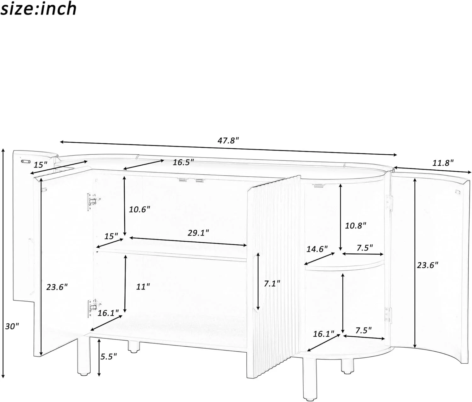 Curved Design Light Luxury Sideboard Cabinet with Adjustable Shelves,Modern Buffet Storage CabinetSuitable for Living Room,Study,Entrance(Black)