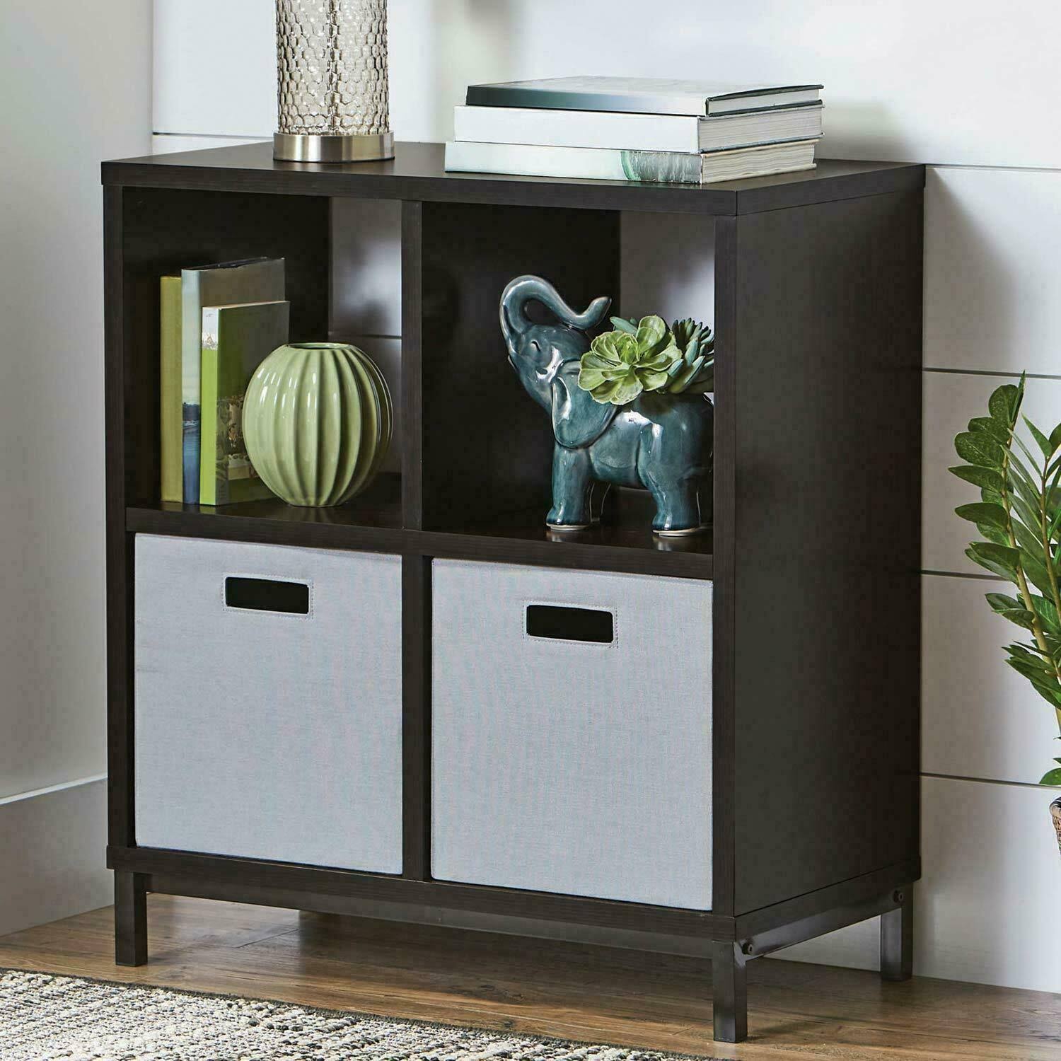 Better Homes u0026 Gardens Square 4-Cube Storage Organizer with Metal Base, Espresso