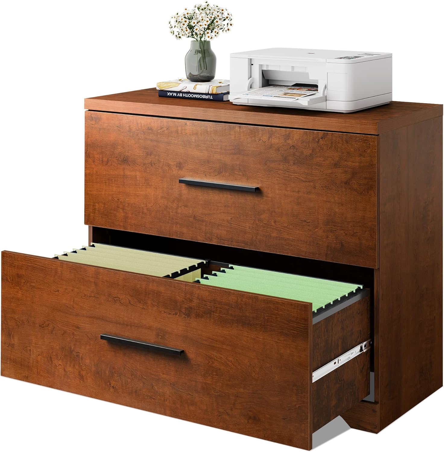 DEVAISE 2 Drawer Wood Lateral File Cabinet with Anti-tilt Mechanism, Storage Filing Cabinet for Home Office, Black