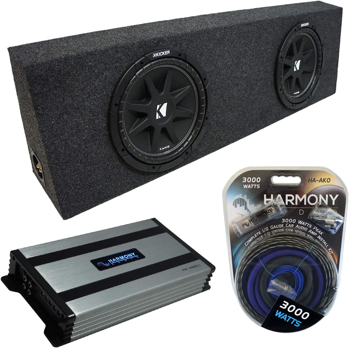 Universal Regular Standard Cab Truck Kicker Bundle Comp C12 Dual 12 Sub Box Enclosure & Harmony HA-A800.1 Amp