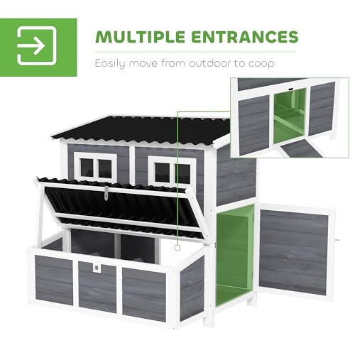 PawHut Wooden Chicken Coop, 39" Chicken House with Nesting Box, Pull-Out Tray, Waterproof Roof, Hen House Outdoor Poultry Cage for 4-6 Chickens