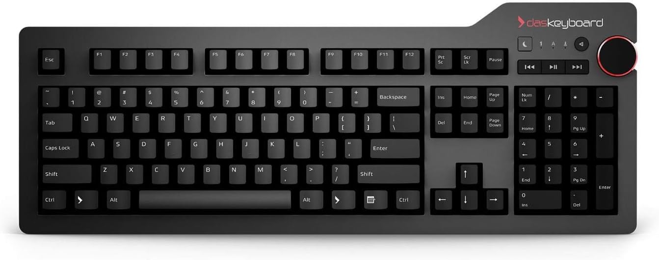 Das Keyboard 4 Professional Wired Mechanical Keyboard, Cherry MX Brown Mechanical Switches, 2-Port USB 3.0 Hub, Volume Knob, Aluminum Top (104 Keys