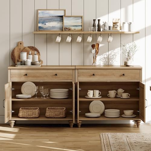 WAMPAT Entertainment Center with Bookshelves for TVs up to 75", Farmhouse Wall Unit TV Stand with 8 Doors & 4 Drawer