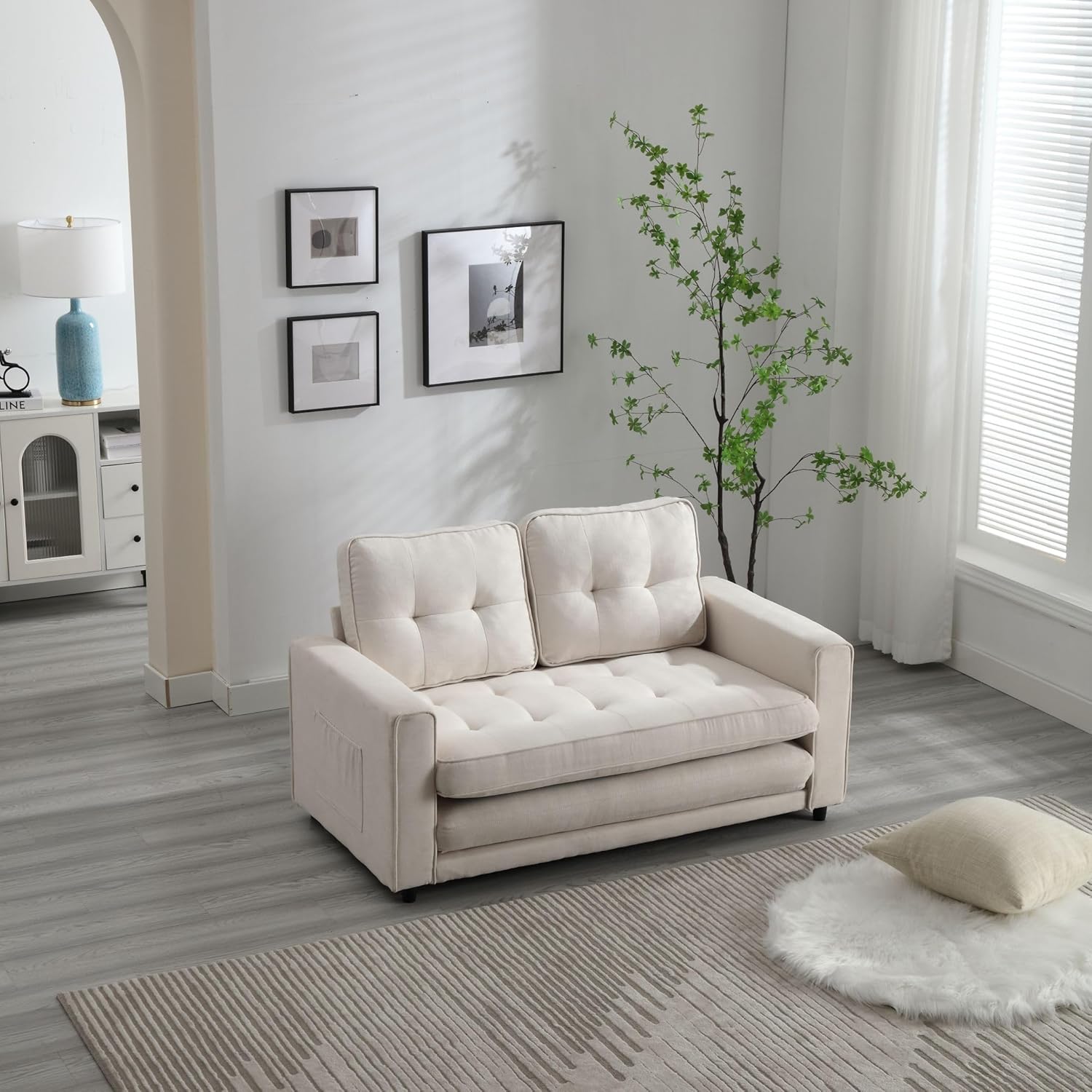3 Fold Sofa,Convertible Futon Couch sleeper sofabed,Space saving loveseat,Pull Out Couch Bed for Living Room,Dark Gray & Light Gray & Beige