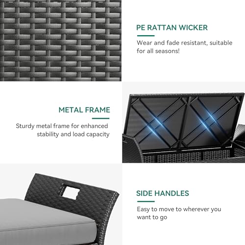 YITAHOME 90 Gallon Outdoor Wicker Storage Bench w/Cushion, Large PE Rattan Deck Storage Box w/Handles & Hydraulics for Patio Furniture, Cushions