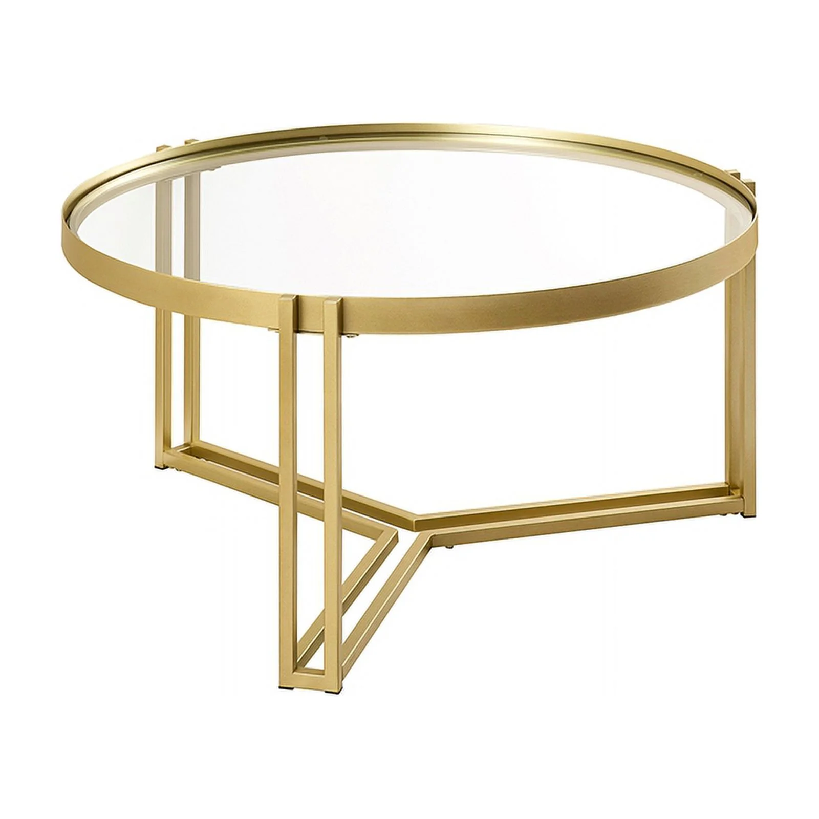 Glam Round Glass and Metal Tri-Leg Coffee Table - Gold