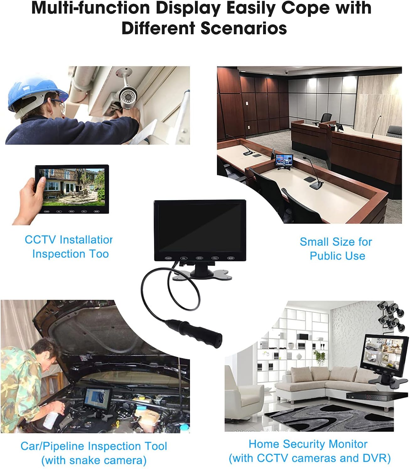 Topiacam 10.1 Inch Ultra-Thin Security CCTV Computer Monitor 1024x600 Resolution Touch Buttons Video and Audio LED Color Display Screen AV/VGA/HDMI