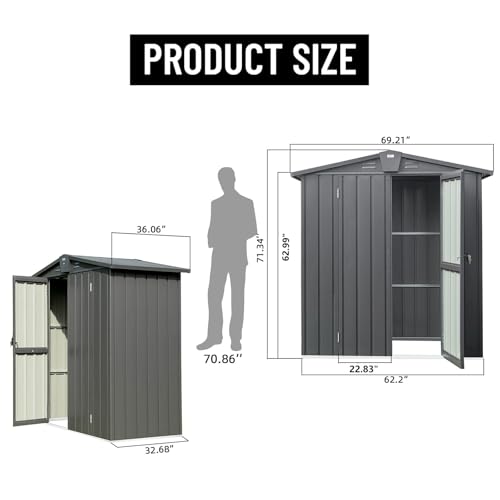 6x4 ft Small Outdoor Metal Storage Shed with Floor Frame & Lockable Door, Heightened Entry Garden Tool Shed for Backyard, Durable Galvanized Steel