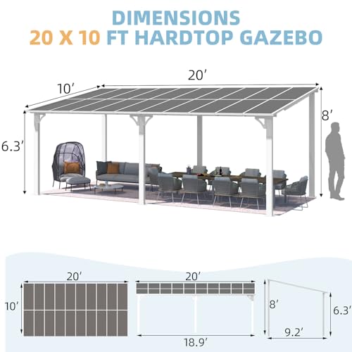 AECOJOY 10&rsquo; x 10&rsquo; Gazebo, Wall Mounted Gazebos Pergola on Clearance, Outdoor Patio Lean to Gazebo Awnings for Deck, Porch