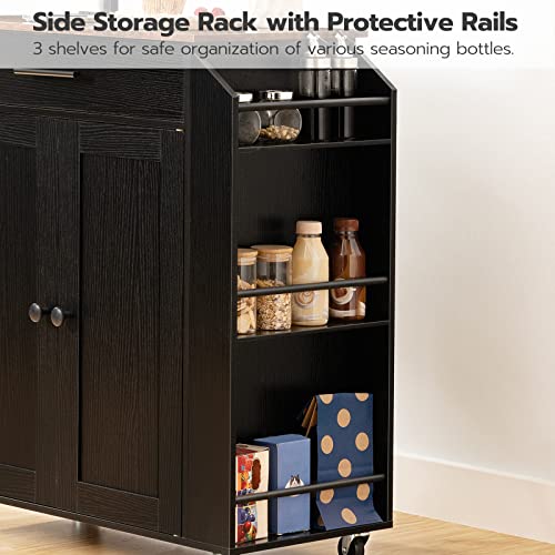 HOOBRO Kitchen Island with Power Outlet, Kitchen Storage Island with Spice Rack and Drawer, Rolling Kitchen on Wheels, for Home, Dining Room