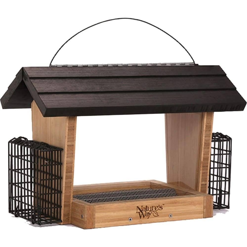 Natures Way Bird Hopper Feeder with Suet Cages, 4 Quart Cap - Bamboo