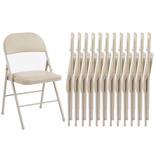 Sweetcrispy Folding Chair 12 Pack, Leather Padded Folding Chairs, Sturdy Metal Foldable Chairs, Easy to Use and Store, Outdoor and Indoor, for Home