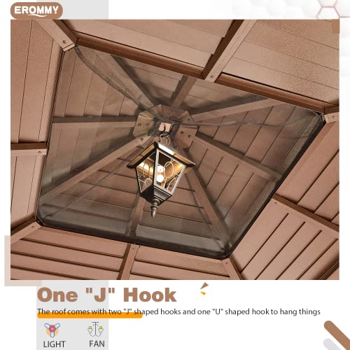EROMMY 12'x20' Hardtop Gazebo Double Roof Galvanized Steel Canopy Outdoor Aluminum Frame Permanent Metal Pavilion with Netting and Curtains for Patio