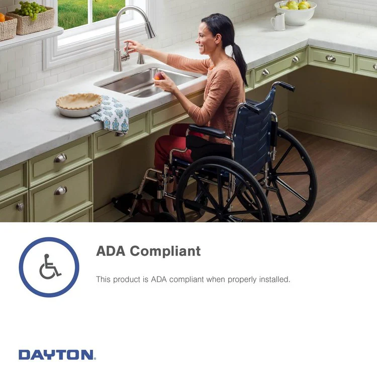 Kitchen Sink Dayton 25 x 22 Inch Single Bowl 3 Hole ADA Satin Drop-In Rectangle Drain Location Rear Left Depth 5-3/8 Inch Bottom Only Pads