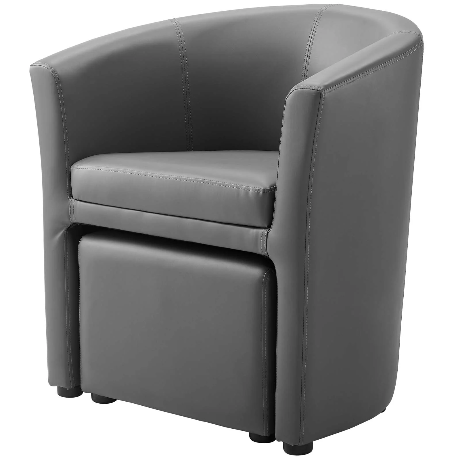 Armchair Accent Chair and Ottoman, Faux Leather, Grey Gray, Modern Contemporary Urban Design, Living Lounge Room Hotel Lobby Hospitality