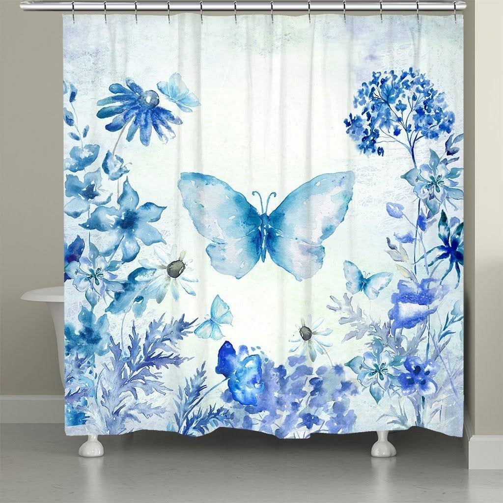 Botanical Butterfly Shower Curtain, Blue, Laural Home