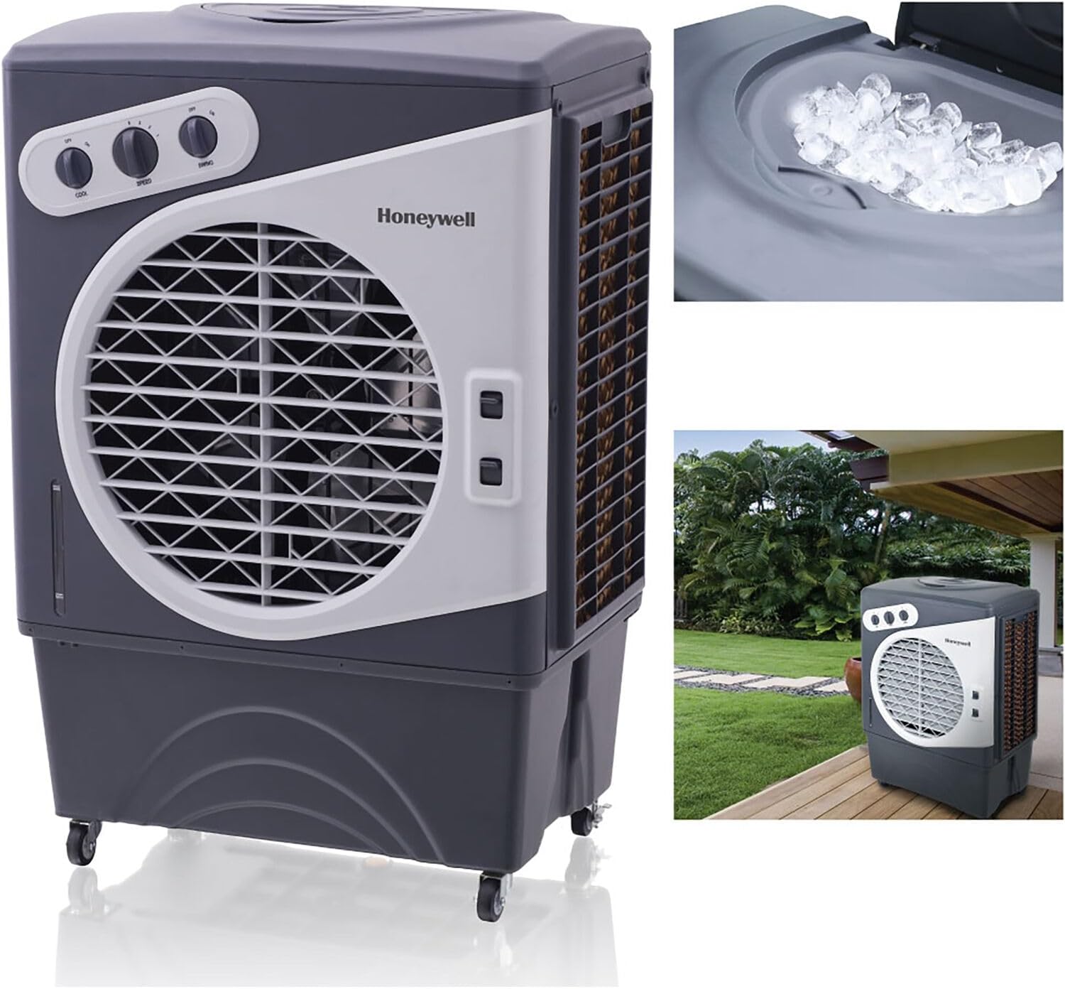 Honeywell CO60PM 2471 CFM Indoor/Outdoor Evaporative Air Cooler (Swamp Cooler) with Mechanical Controls in Gray/White