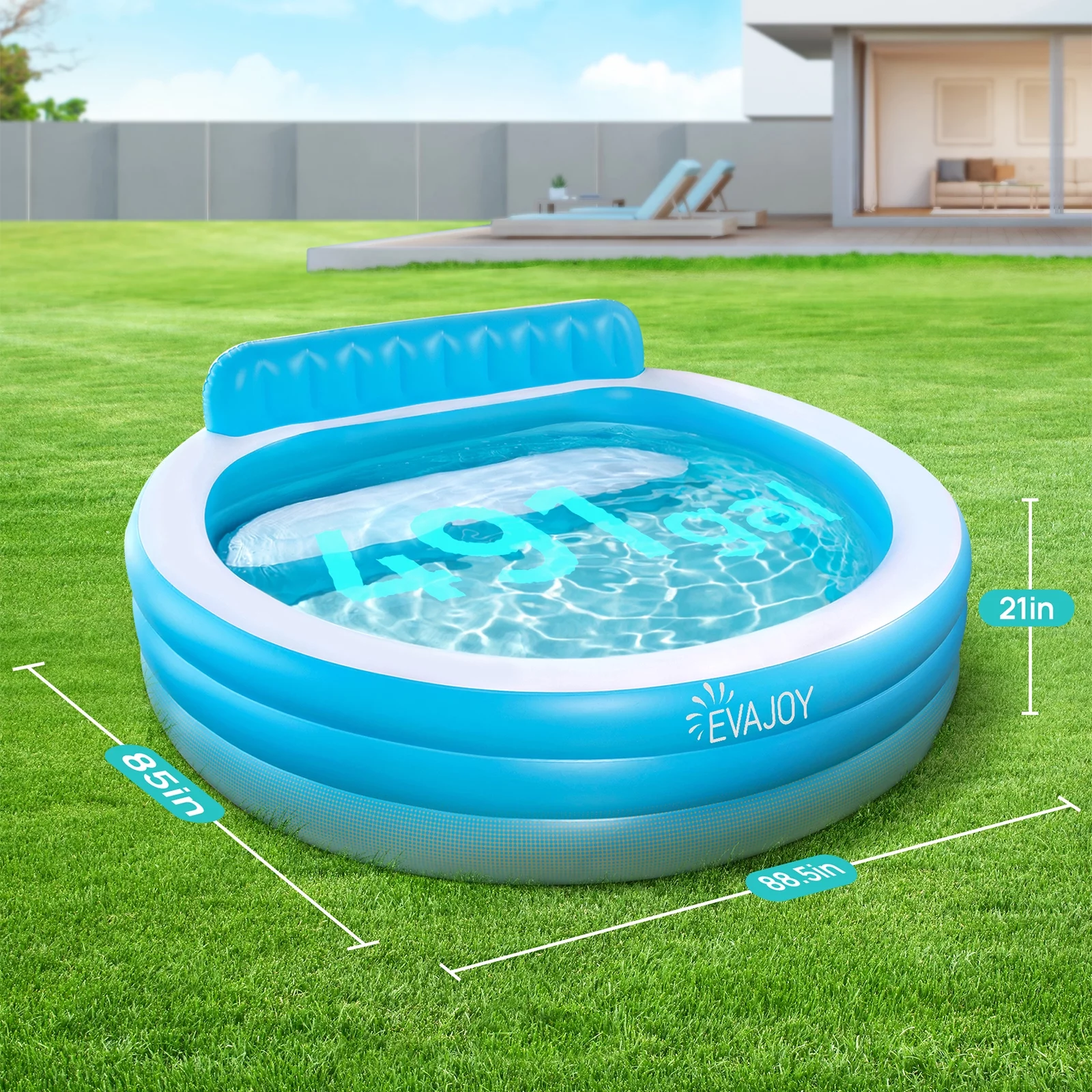 Evajoy Inflatable Pool, Family Lounge Swimming Pool with Seat for Kids Aldult, Round, 7.33 x 7.11 x 2.5 ft