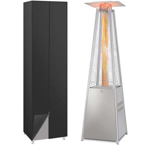 Hykolity Pyramid Patio Heater, 48000 BTU Glass Tube Propane Patio Heater with Wheels and Cover, Outdoor Propane Heaters for Patio, Backyard, Garden