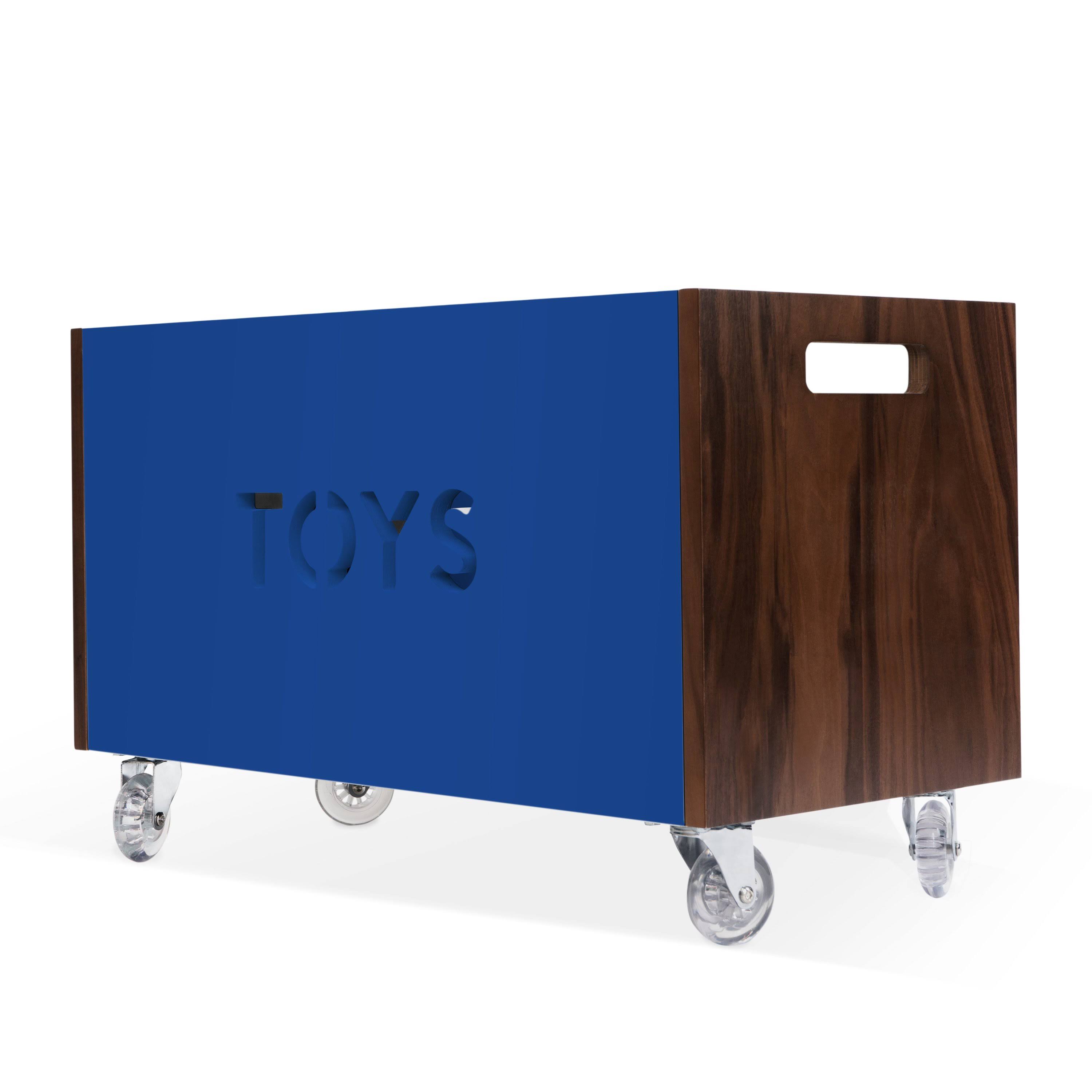 Toy Box Chest on Casters, Walnut / Pacific Blue