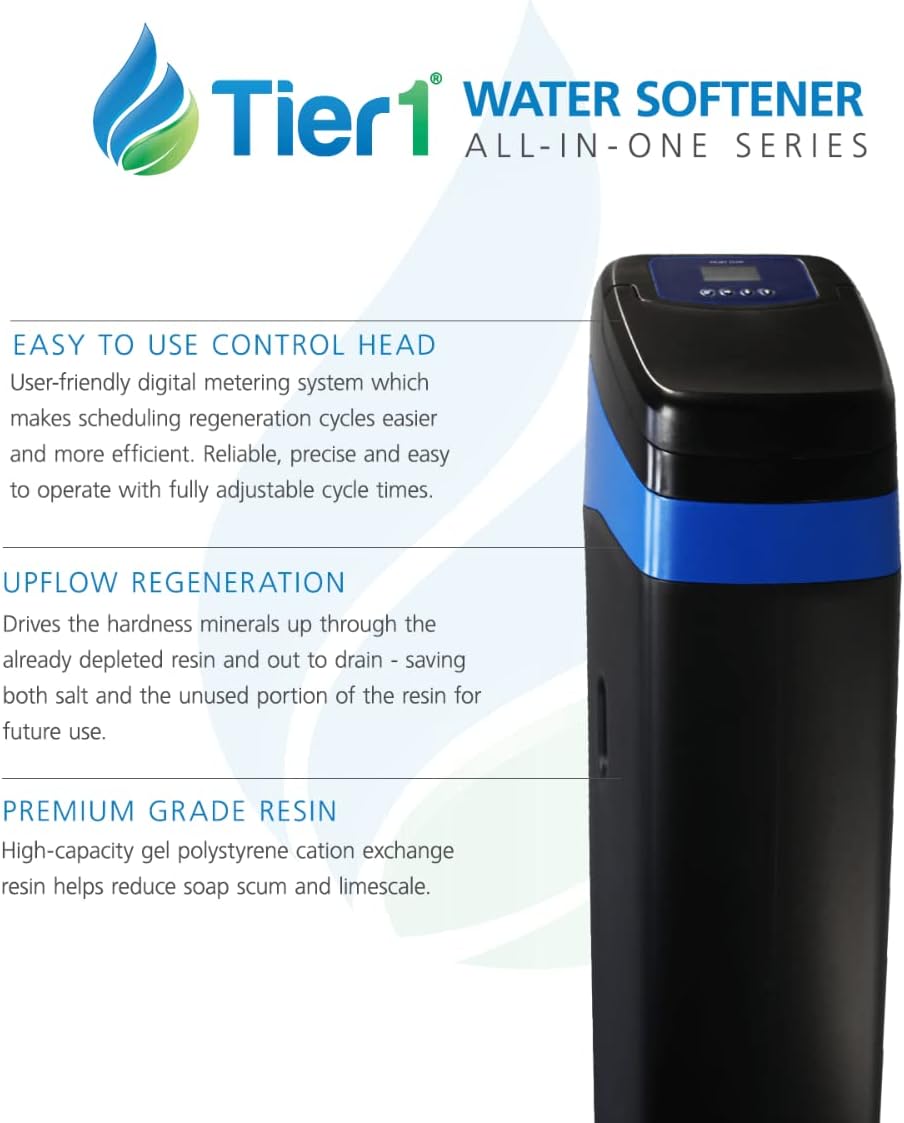 Tier1 All-in-One Cabinet Style 24,000 Grain High-Efficiency Digital Whole House Water Softener System