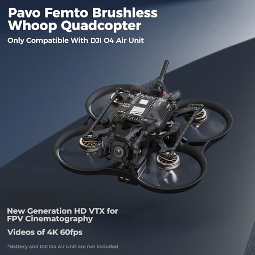 BETAFPV Pavo Femto Brushless Whoop Quadcopter, 2S Pocket Drone with HD VTX Bracket for DJI O4 Air Unit, F4 2-3S 20A FC, LAVA 1102|14000KV Motor