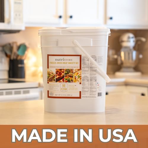Nutristore Emergency Buckets | Premium Freeze-Dried Meats | 25-Year Shelf Life | Made in USA | Emergency Survival Food Supply | 60 Large Servings