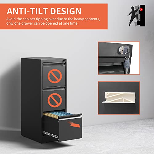 3 Drawer File Cabinet,Metal Filing Cabinets for Home Office,Vertical File Cabinet with Lock